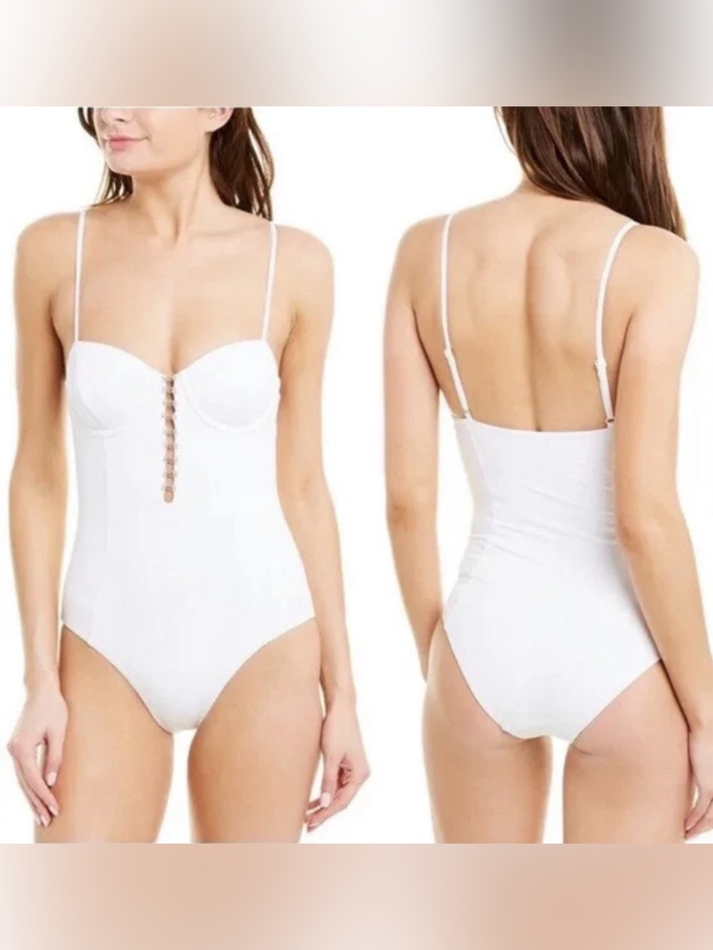 Onia White Plunge One-Piece Swimsuit with Front Ladder Detail
